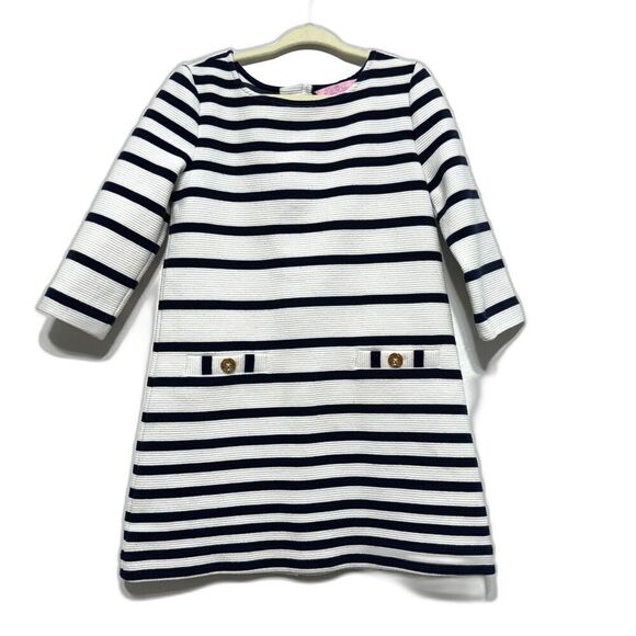 Lilly Pulitzer Dress Charlene Girls Small 4-6 Shift Stripe Nautical Blue White - Picture 1 of 8